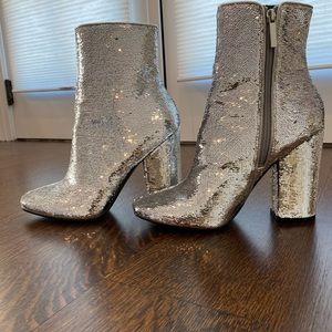 Kendall & Kylie brand, silver sparkly boots